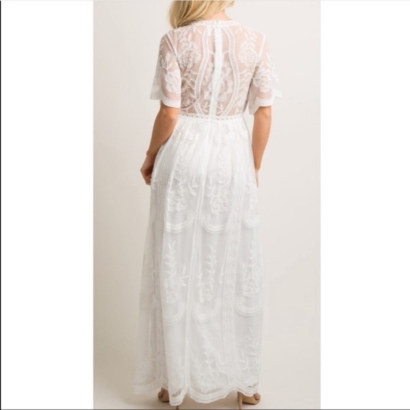 𝅺PinkBlush lace overlay maxi dress NWT - Picture 2 of 12